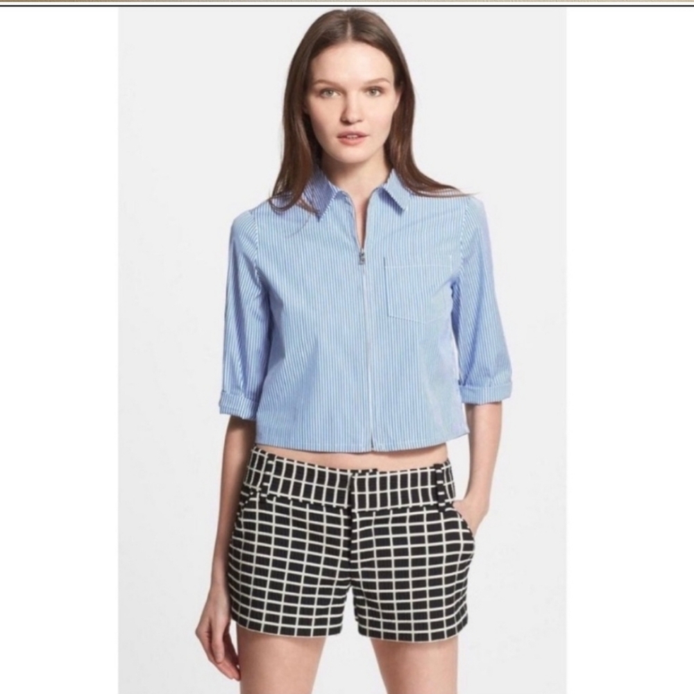 Alice + Olivia Striped Collared Crop Top